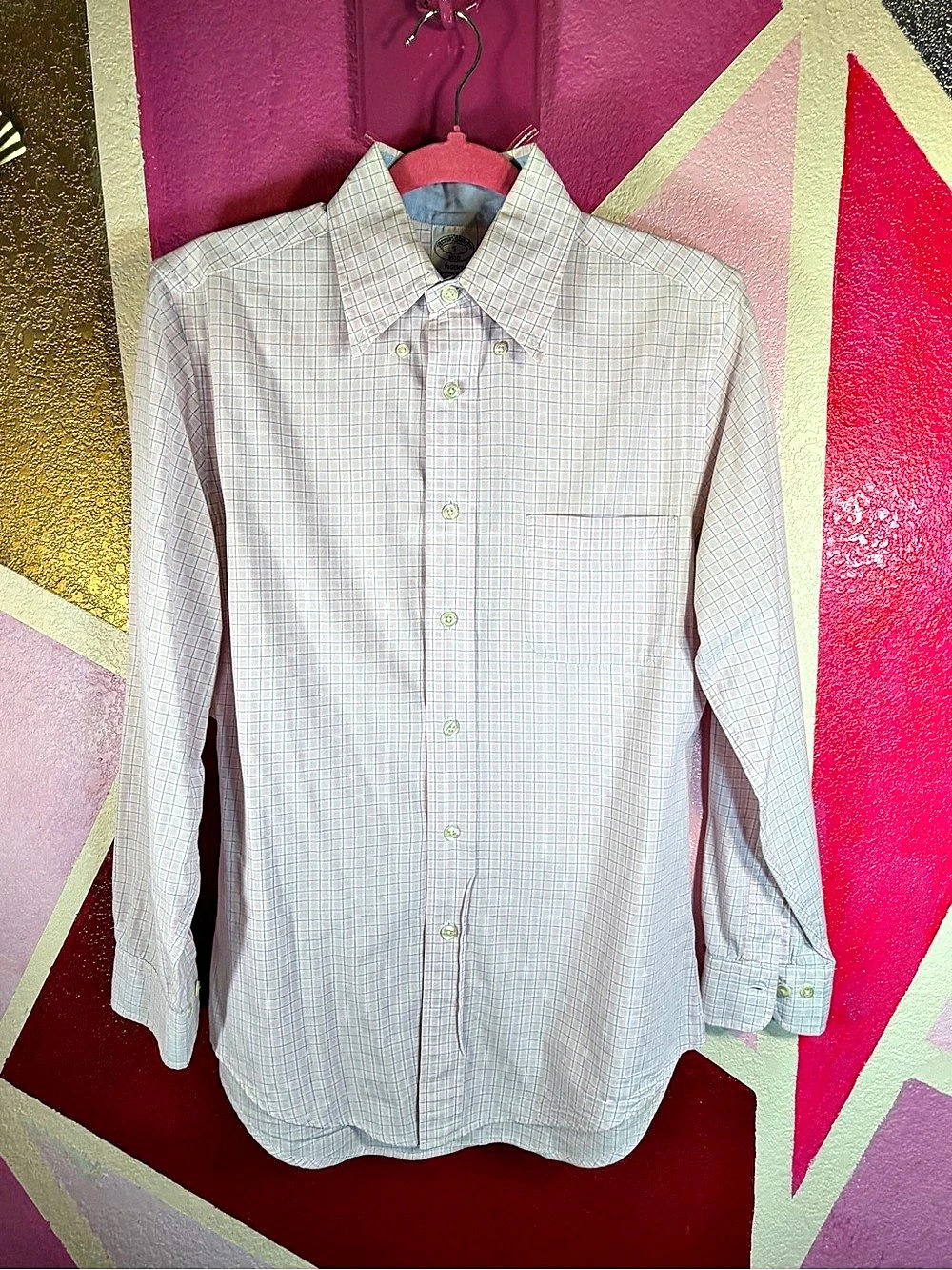 Brooks Brothers Regent Fit Pink Blue Tattersall Button Down Shirt Men's S